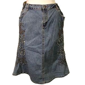AZITA VINTAGE BEAD APPLIQUE JEAN SKIRT EUC SZ 14